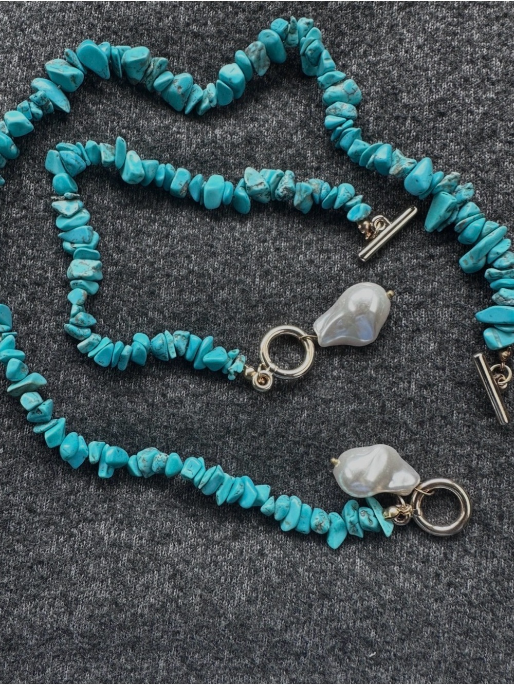 Turquoise Chip Bead Necklace with Pearl Accent - Unbranded